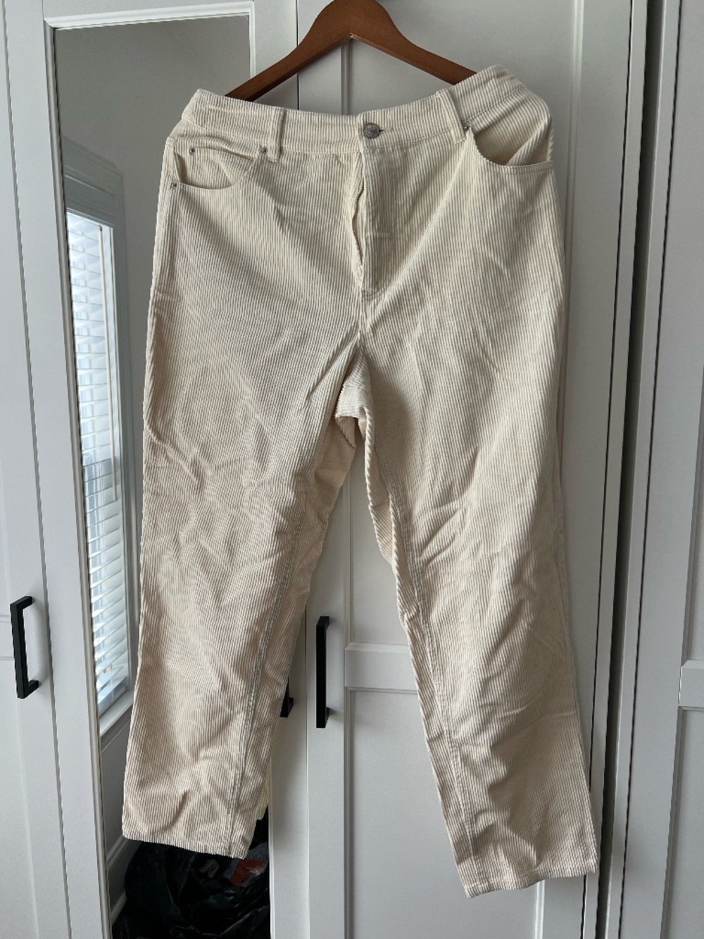 Twik Simons Cream High-Waisted Corduroy Straight Leg Pants Size 30